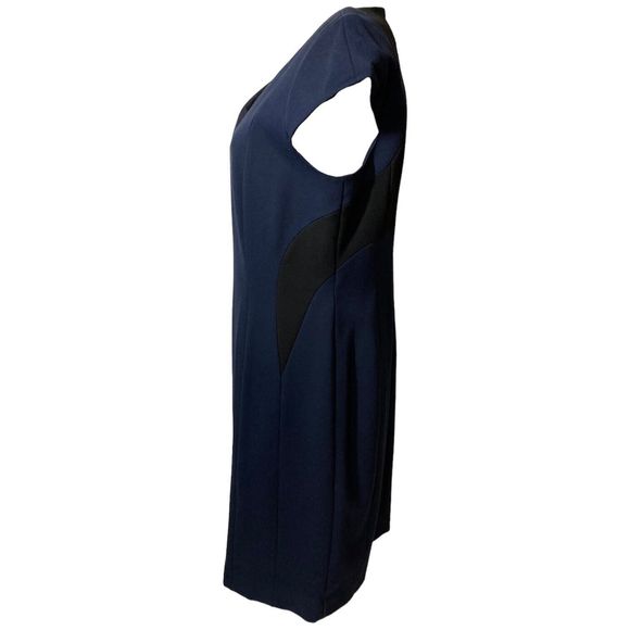 Antonio Melani Sheath Dress Womens 14 Navy/Black Cap Sleeve Stretch V Neck - Picture 4 of 9